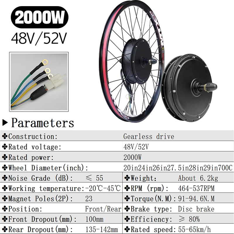 MTX39 48V/52V 2000W Front Rear - огляд і ціна Gearless Hub Motor Conversion Kit 2000W With Display