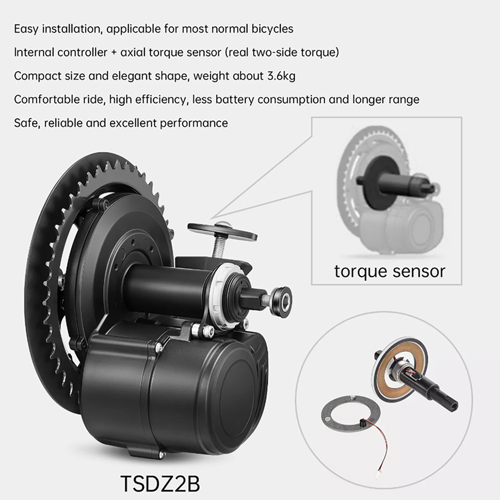 Tongsheng TSDZ2B BB 120mm 100m - огляд і ціна Torque Sensor Mid Drive Motor Kit