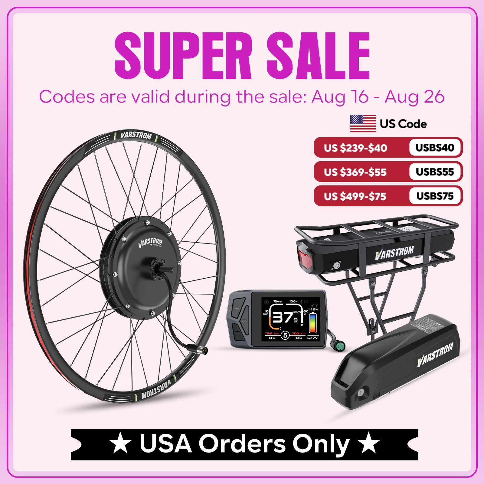 [US Stock] Varstrom 1000W 1500 - огляд і ціна 48V 1500W Rear Hub Motor With Battery