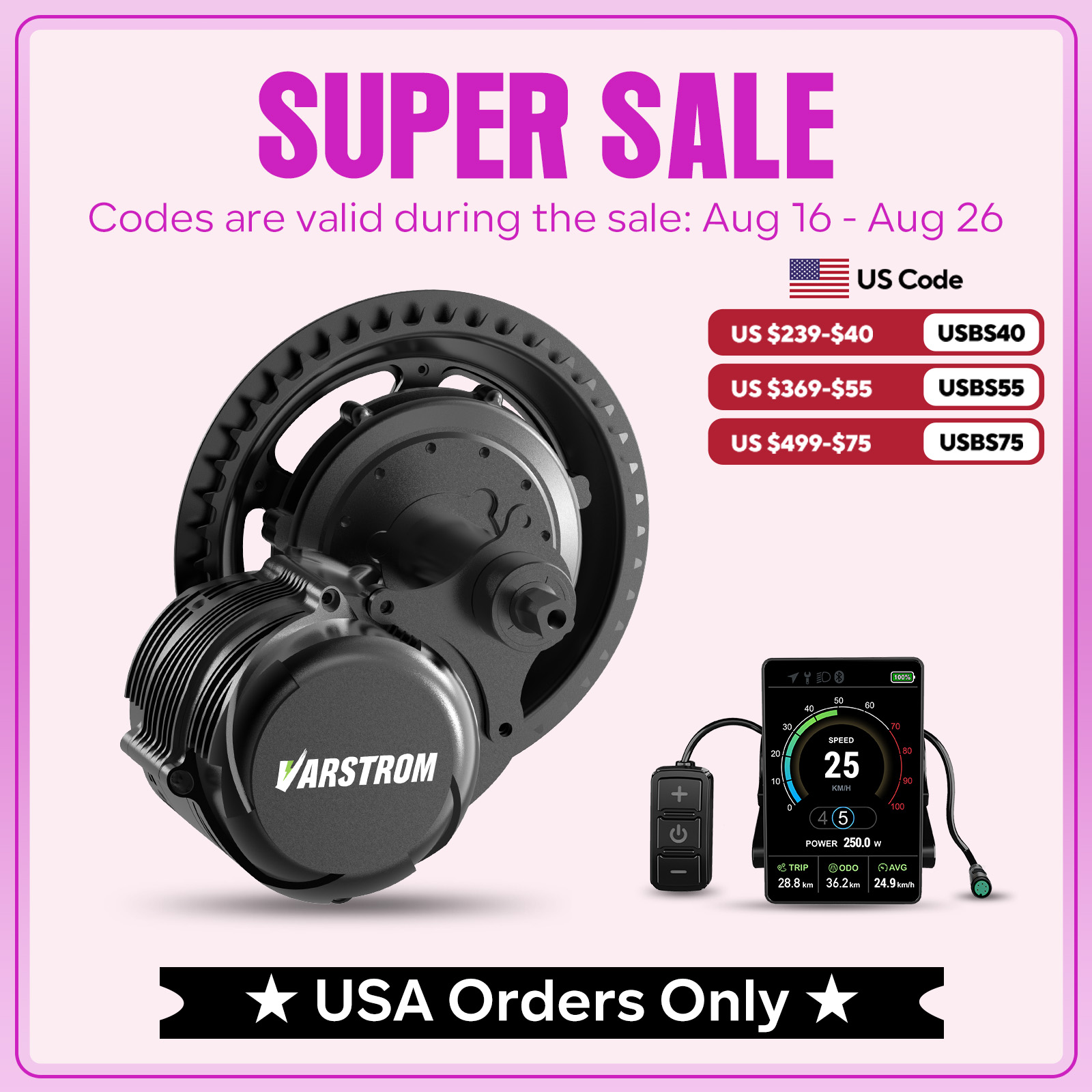 [US STOCK] Varstrom & Tongshen - огляд і ціна Torque Sensor Mid Drive Motor Kit